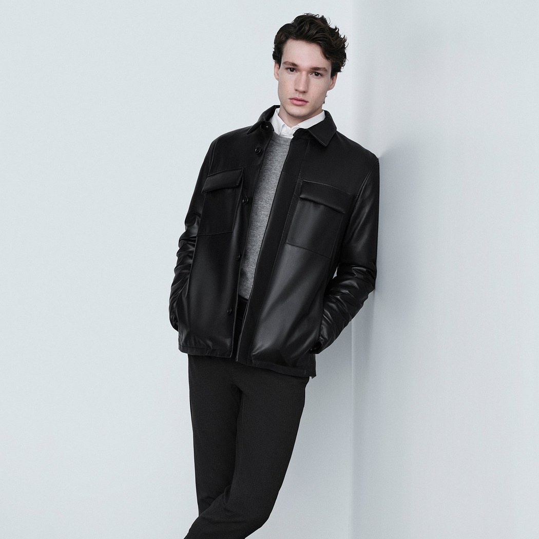 Erkek Siyah Gömlek Yaka Deri Ceket