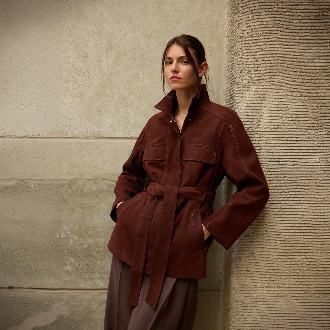 Kadın Bordo Fermuarlı Süet Trençkot