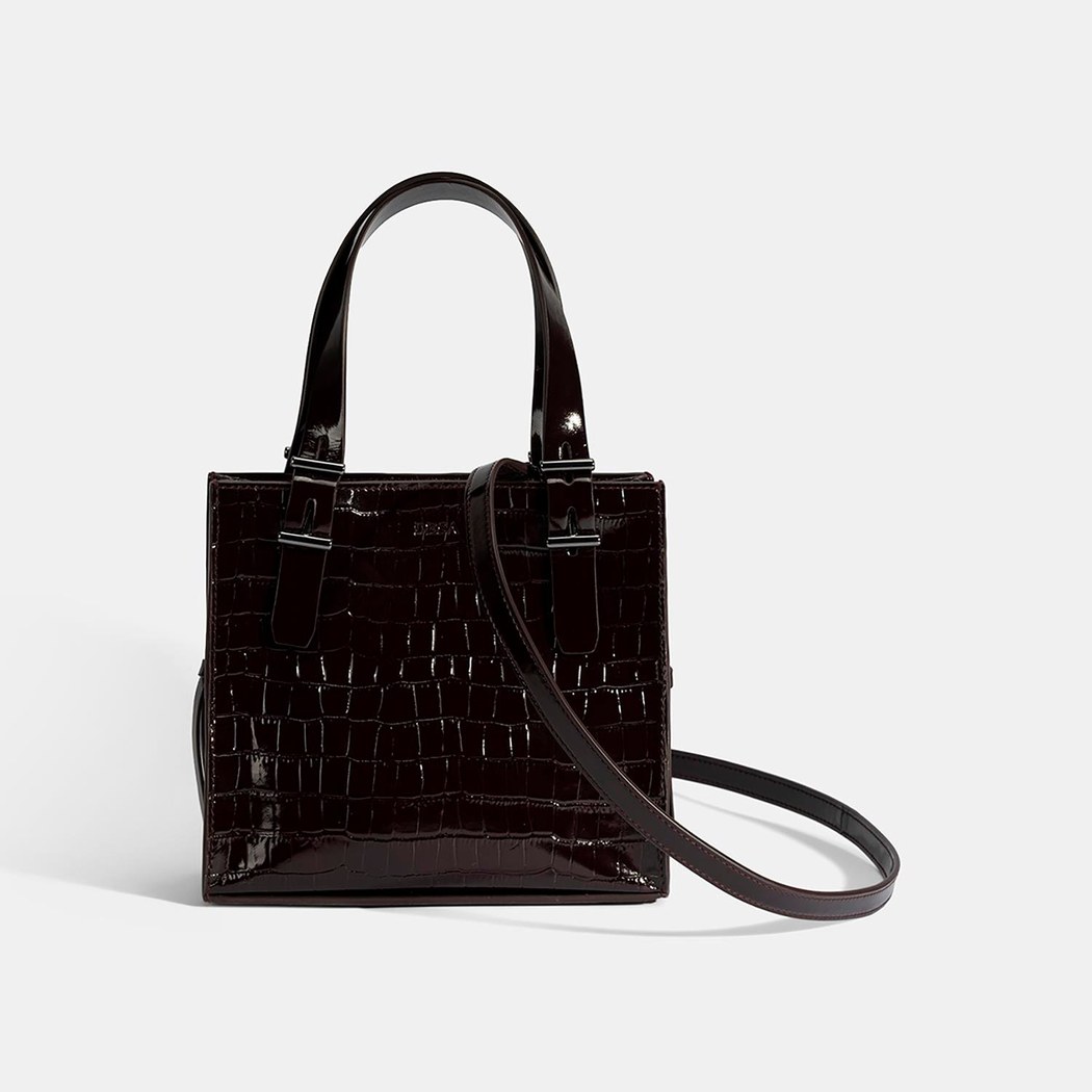 Kadın Bordo Kroko Baskılı Rugan Deri El Çantası