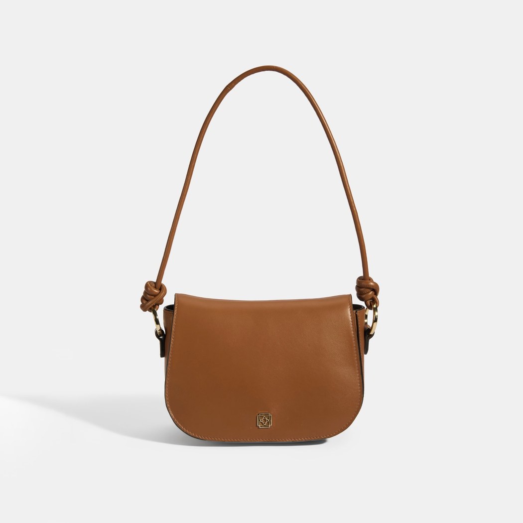 Kadın Düğüm Askılı Konyak Deri Omuz Çantası