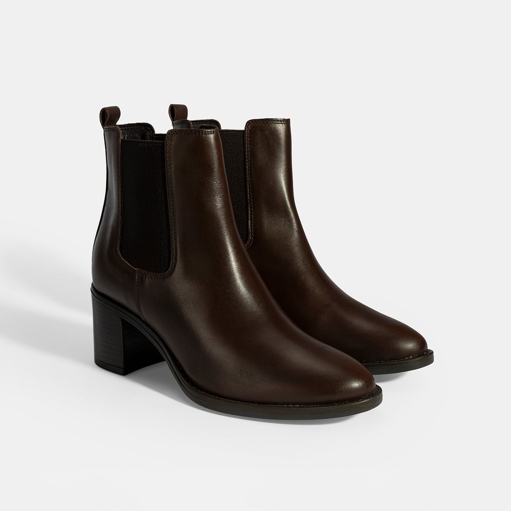 Kadın Kahve Lastikli Topuklu Deri Bot