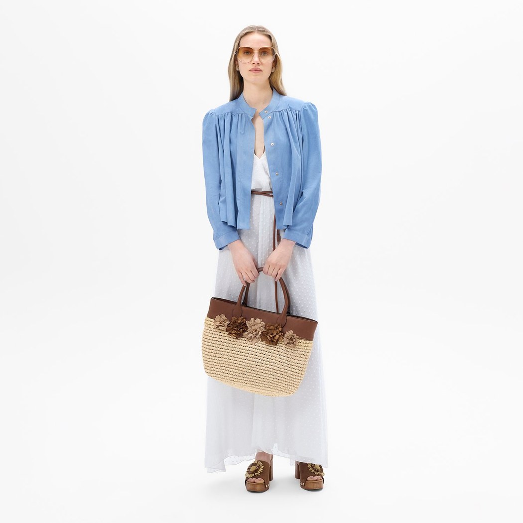 Kadın Mavi Pileli Süet Gömlek Ceket