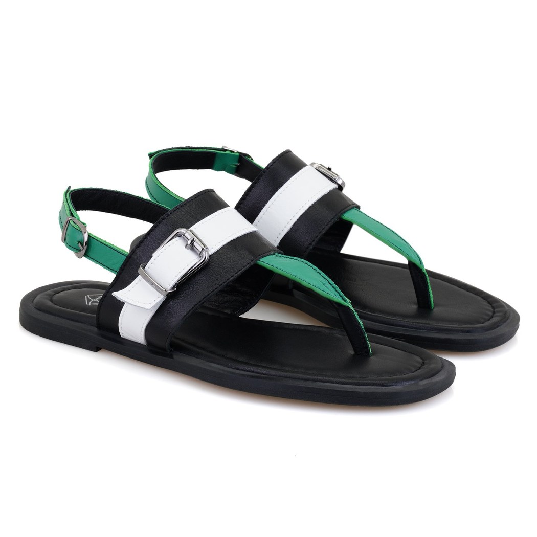 Kadın Siyah Ayarlanabilir Tokalı Deri Terlik