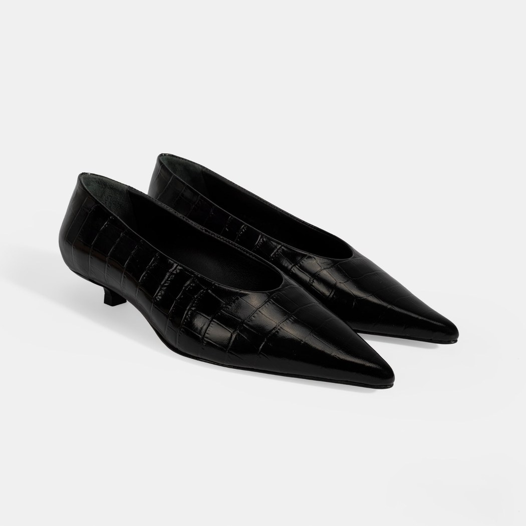 Kadın Siyah Kroko Baskılı Topuklu Ayakkabı