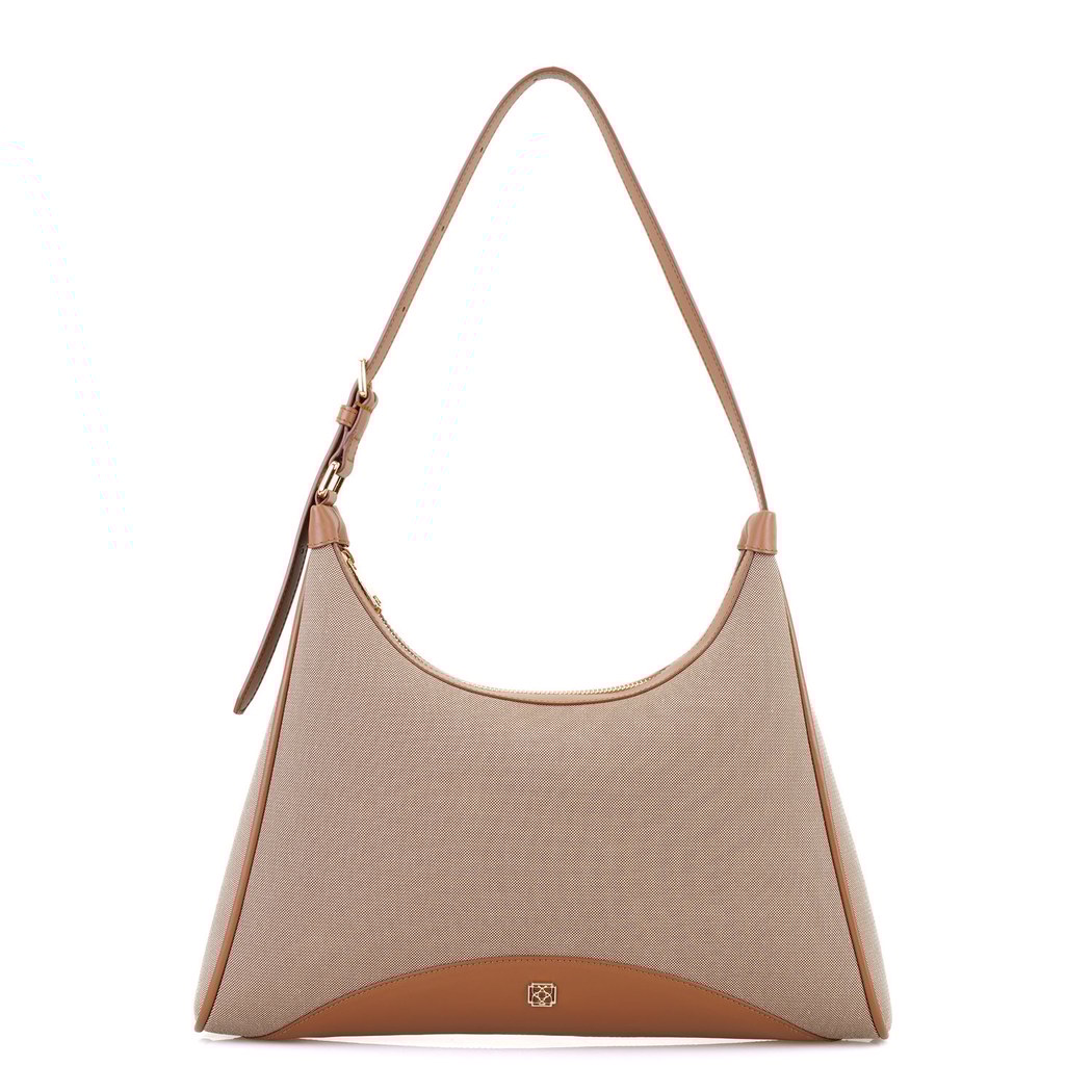 Kadın Ten Deri Biyeli Kanvas Omuz Çantası