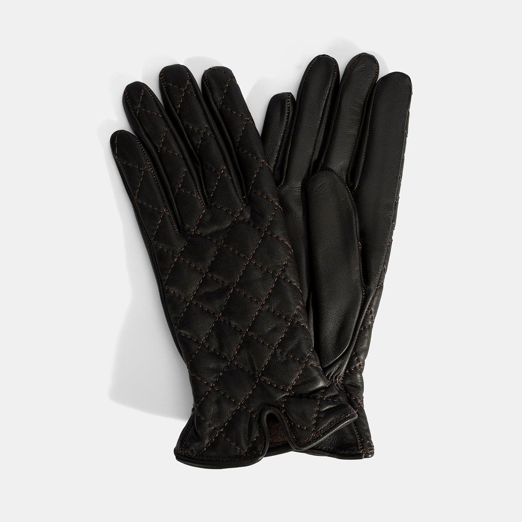 Kahve Kadın Kapitone Deri Eldiven