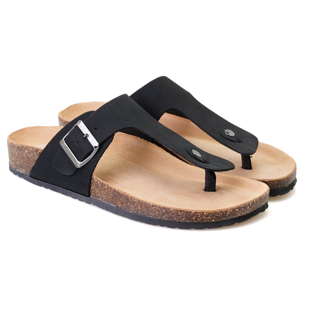 Karen Siyah Erkek Parmak Arası Nubuk Deri Terlik