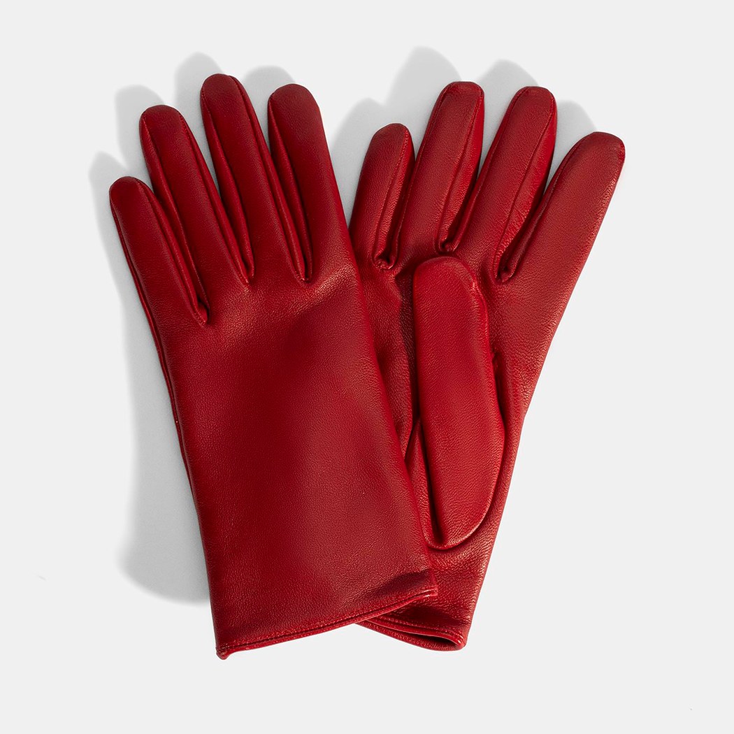 Kırmızı Kadın Deri Eldiven