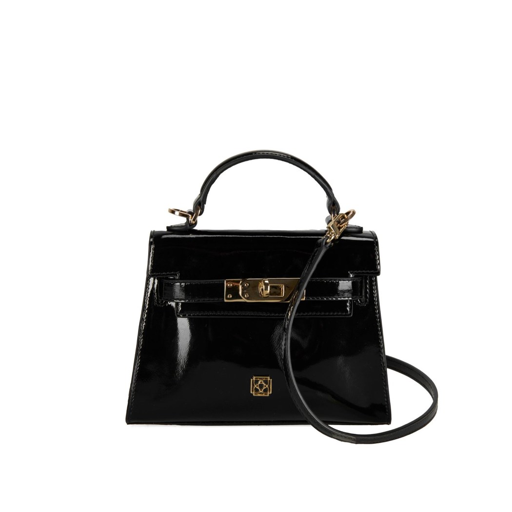 Rebeni Siyah Kadın Rugan El Çantası