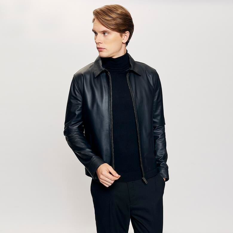 Thomas Erkek Siyah Deri Mont