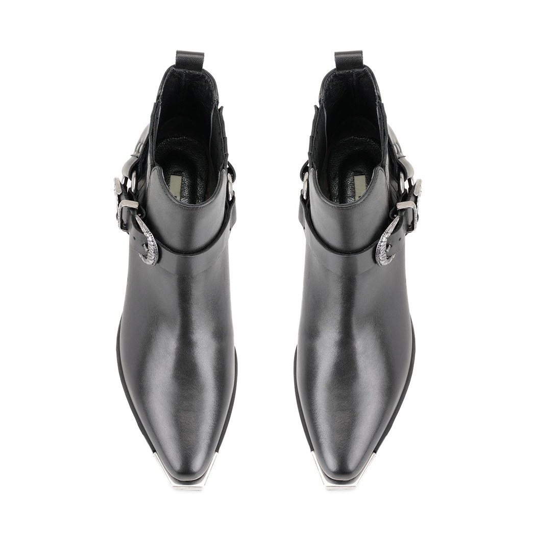 Aadhya Siyah Kadın Topuklu Deri Kovboy Botu