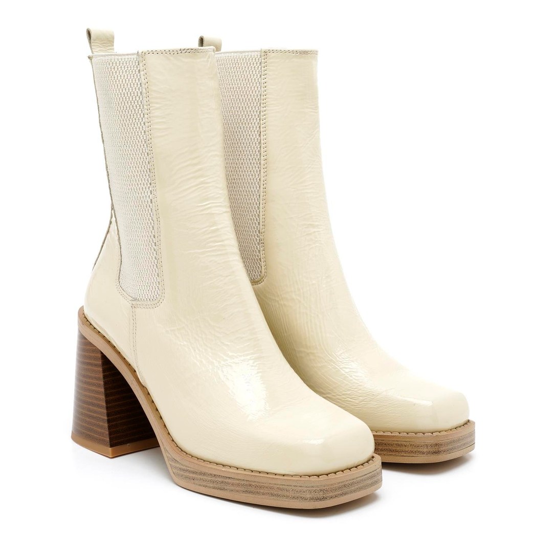 Abelia Ekru Kadın Topuklu Deri Bot