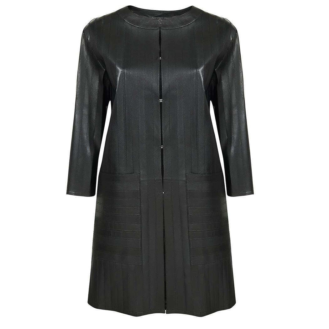 Abrianna Kadın Panelli Anatomik Uzun Deri Ceket