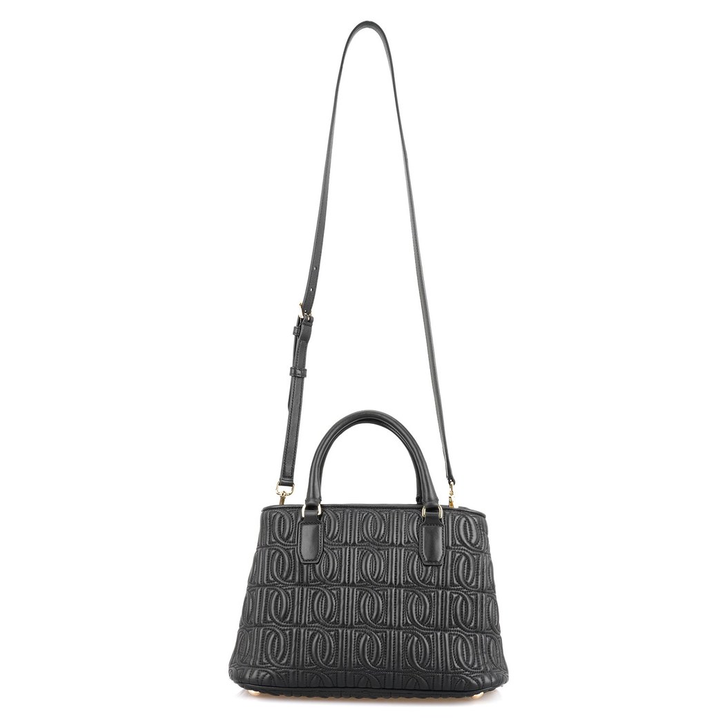 Absola Siyah Kadın Monogram Kapitone Deri Omuz Çantası