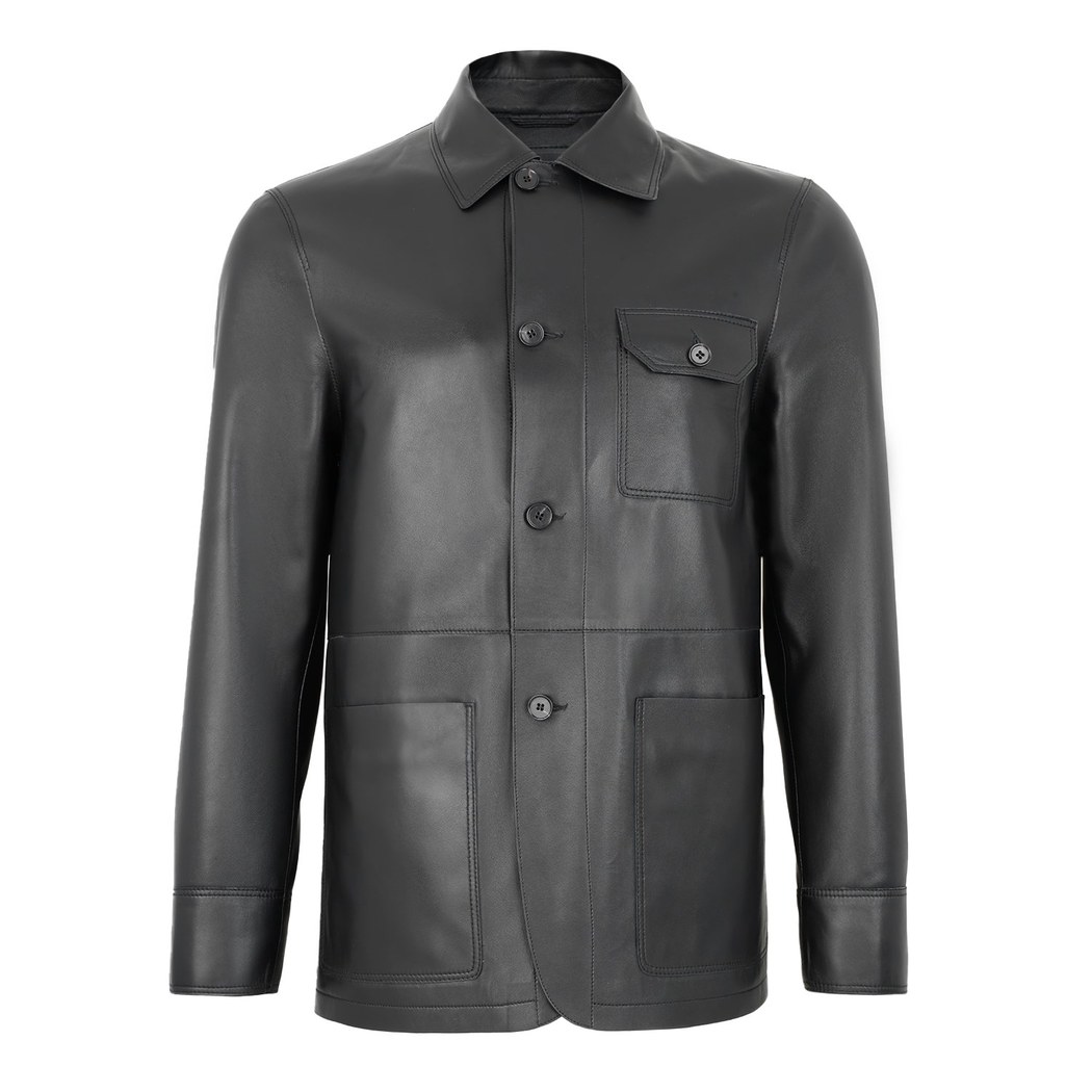 Achak Siyah Erkek Blazer Deri Ceket