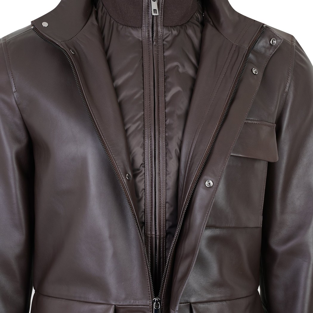 Adahy Kahve Erkek Deri Mont