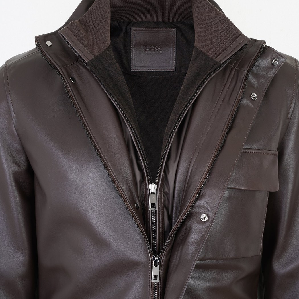 Adahy Kahve Erkek Deri Mont