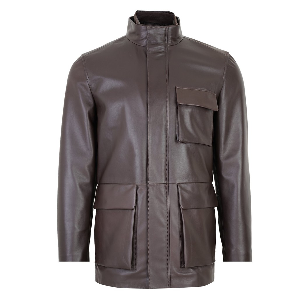 Adahy Kahve Erkek Deri Mont