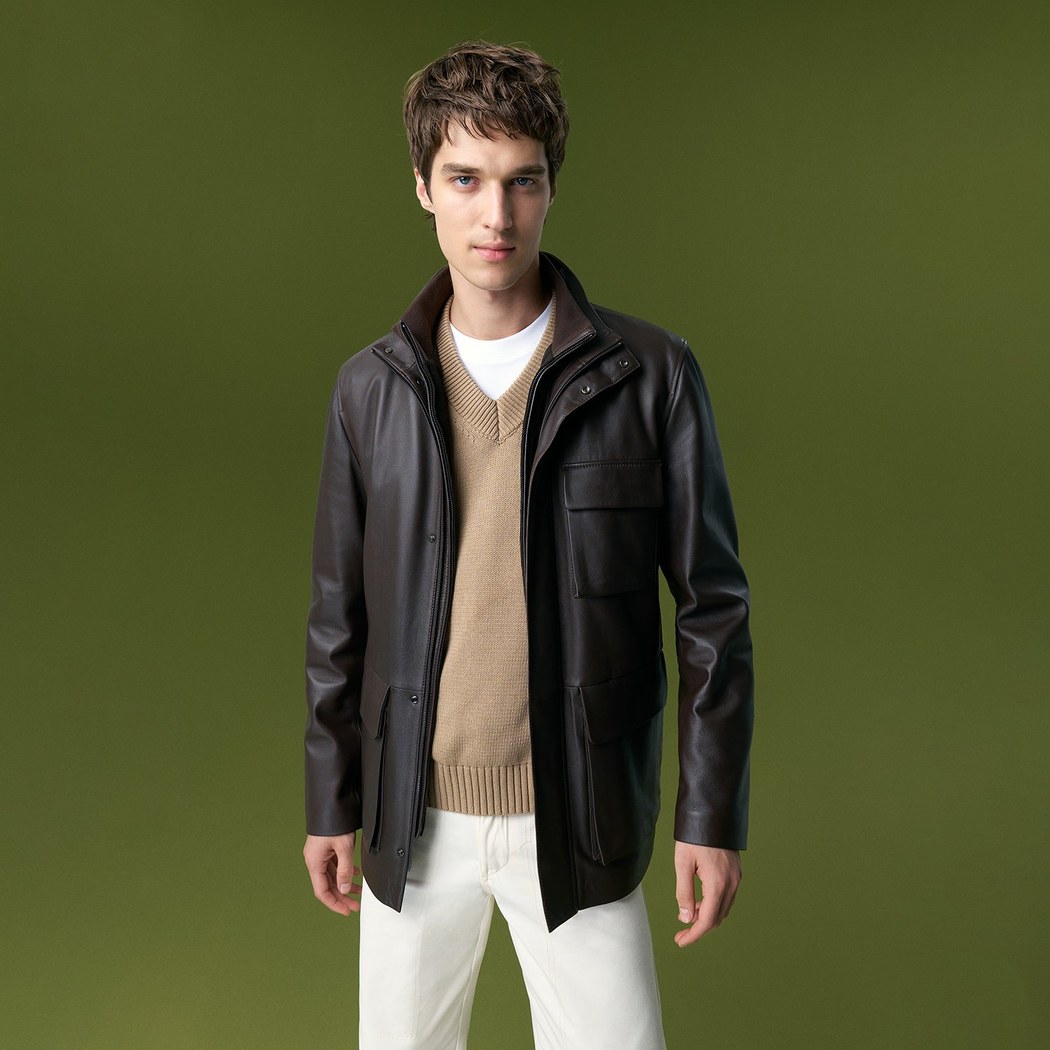 Adahy Kahve Erkek Deri Mont