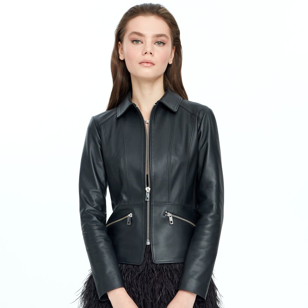 Adelie Siyah Kadın Deri Mont