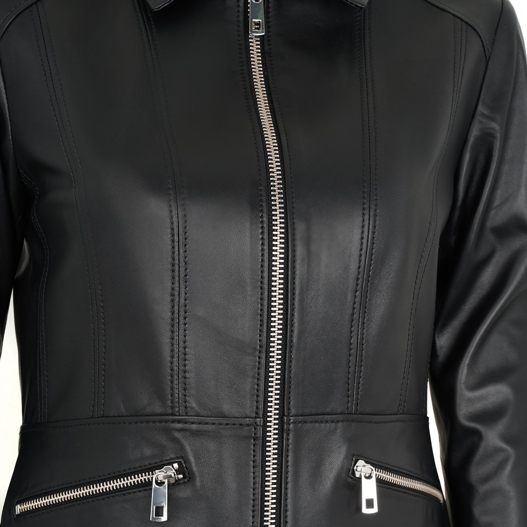 Adelie Siyah Kadın Deri Mont