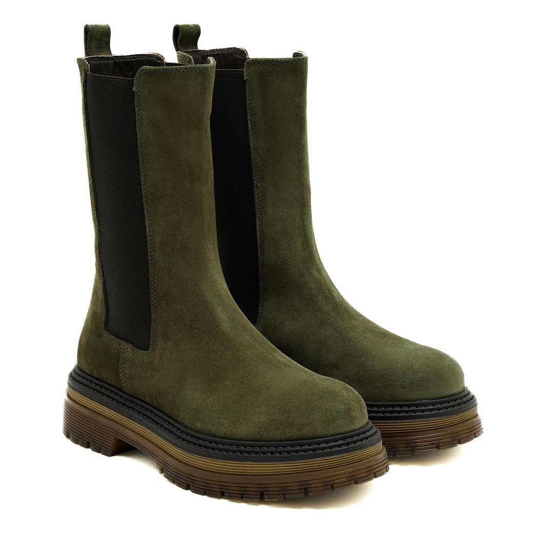 Adella Yeşil Kadın Yandan Lastikli Süet Deri Chelsea Bot