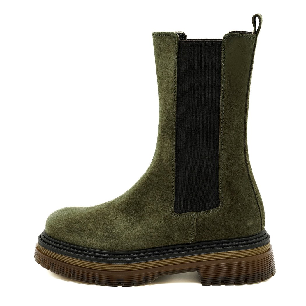 Adella Yeşil Kadın Yandan Lastikli Süet Deri Chelsea Bot