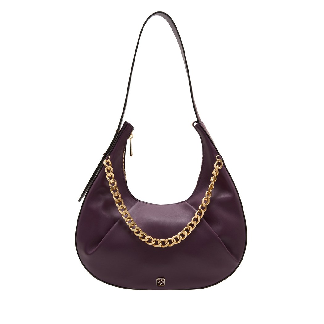Aden Bordo Kadın Zincir Detaylı Deri Omuz Çantası