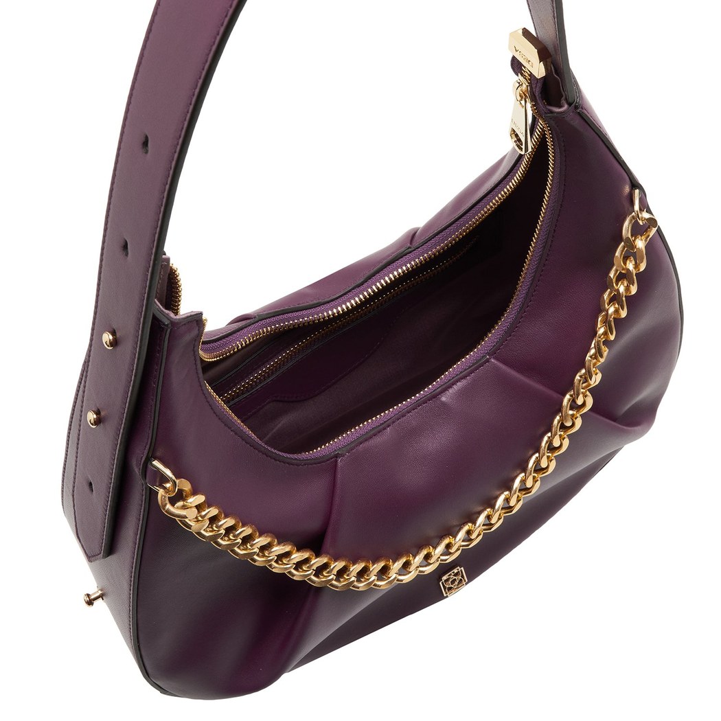 Aden Bordo Kadın Zincir Detaylı Deri Omuz Çantası