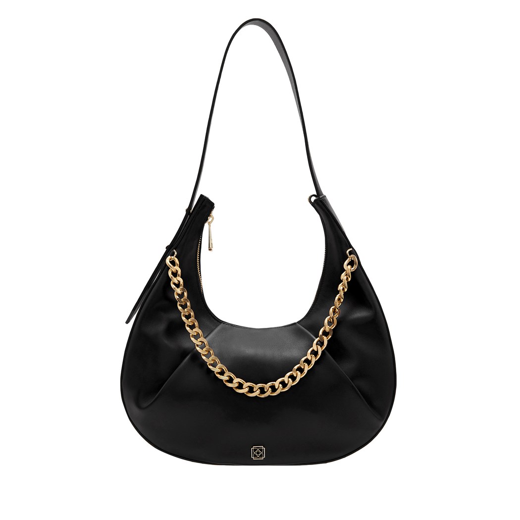 Aden Siyah Kadın Zincir Detaylı Deri Omuz Çantası