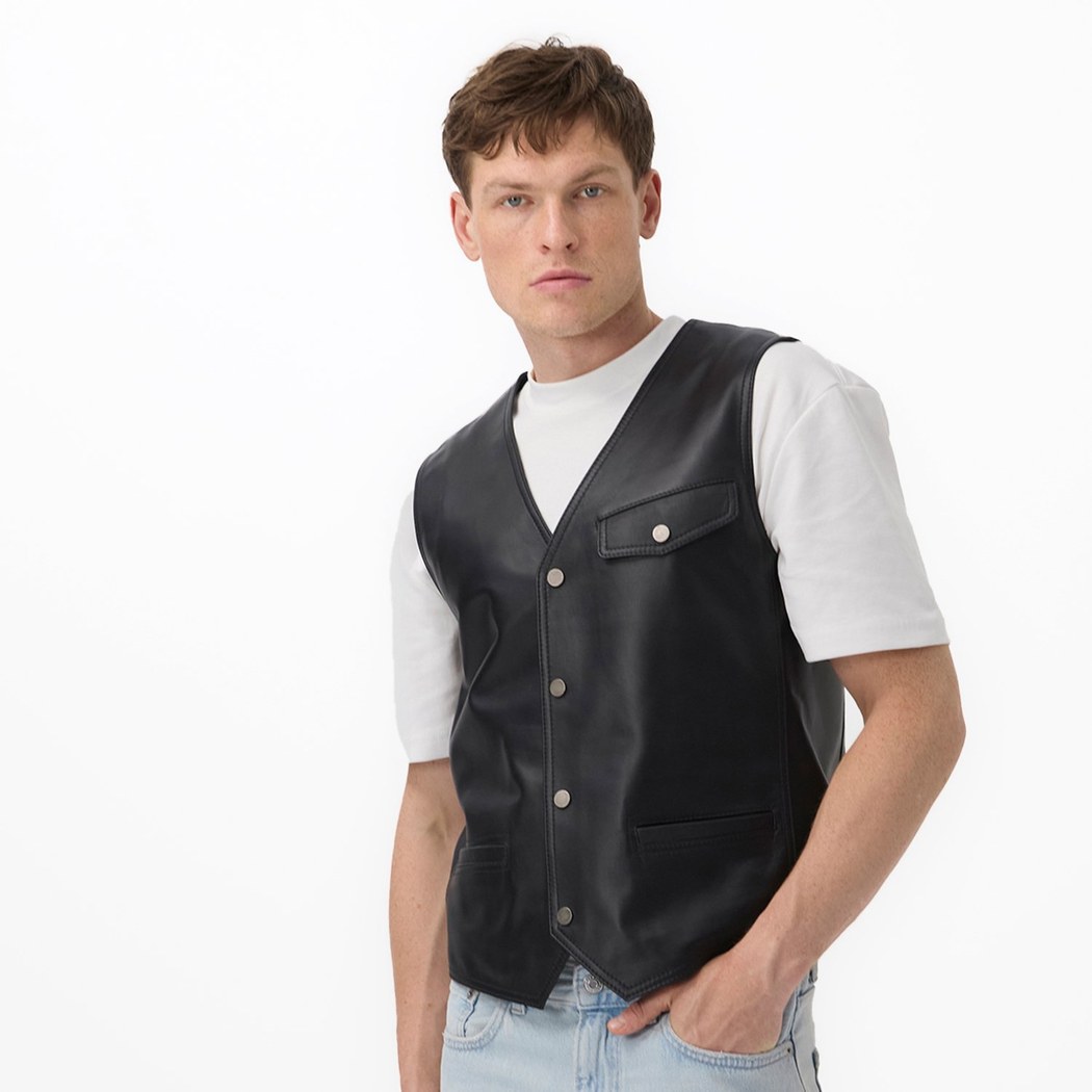 Aditsan Siyah Erkek Deri Yelek