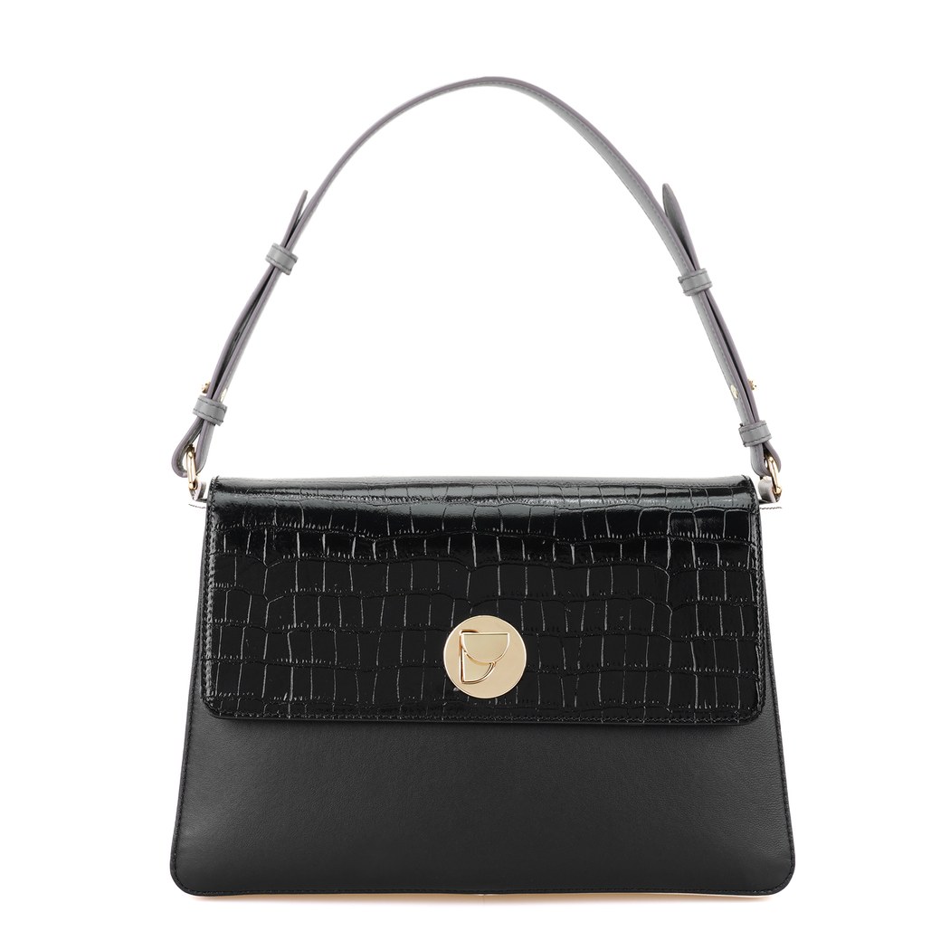 Afrooz Siyah Kadın Kroko Baskılı Deri Omuz Çantası