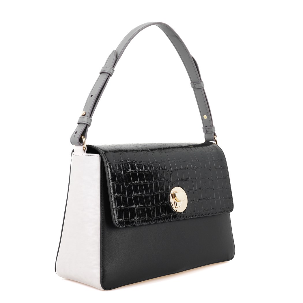 Afrooz Siyah Kadın Kroko Baskılı Deri Omuz Çantası
