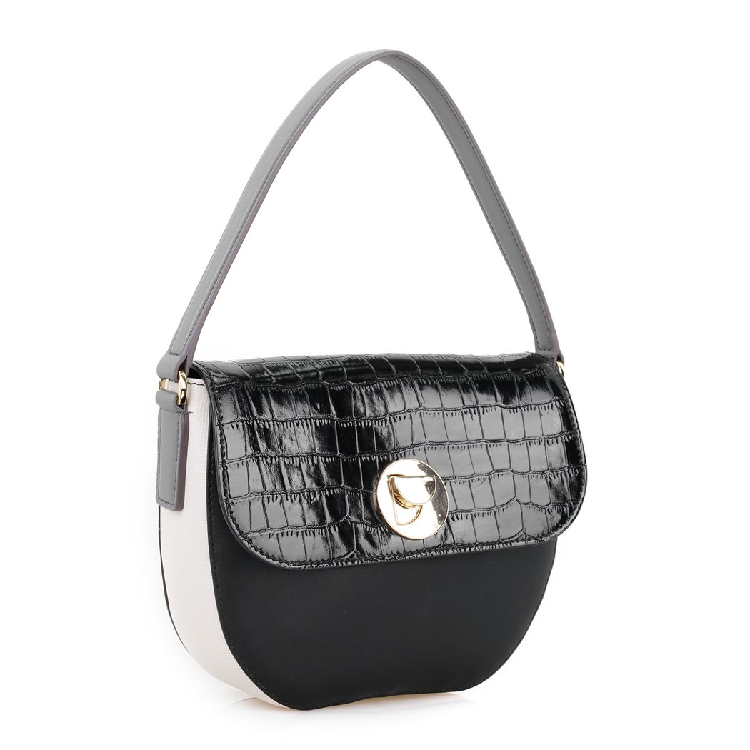 Afsooz Siyah Kadın Kroko Baskılı Deri Omuz Çantası