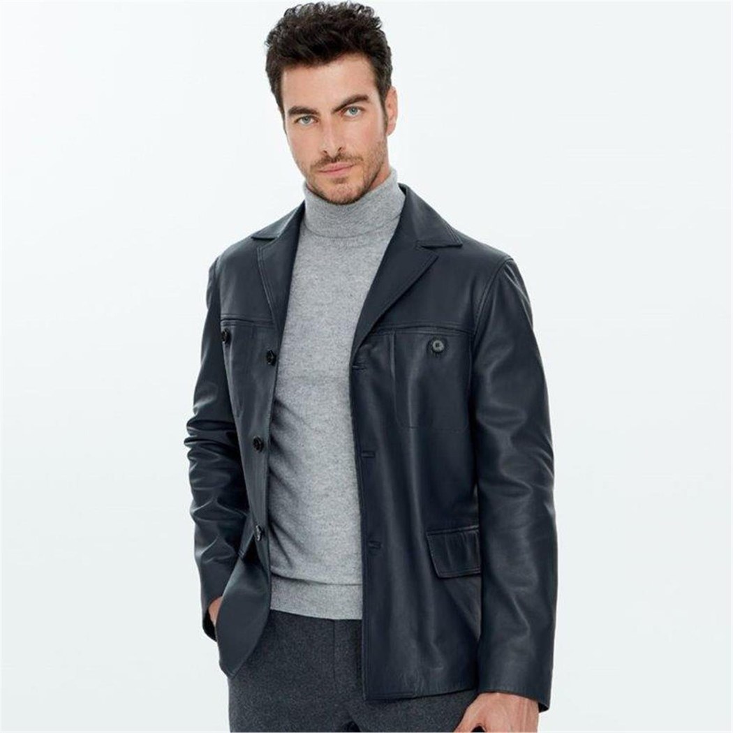Ahanu Antrasit Erkek Deri Blazer Ceket