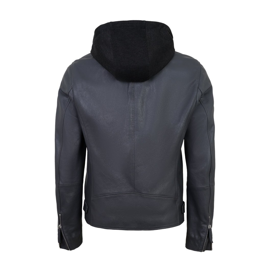 Aimone Gri Erkek Kapüşonlu Deri Ceket