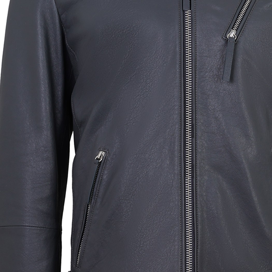 Aimone Gri Erkek Kapüşonlu Deri Ceket