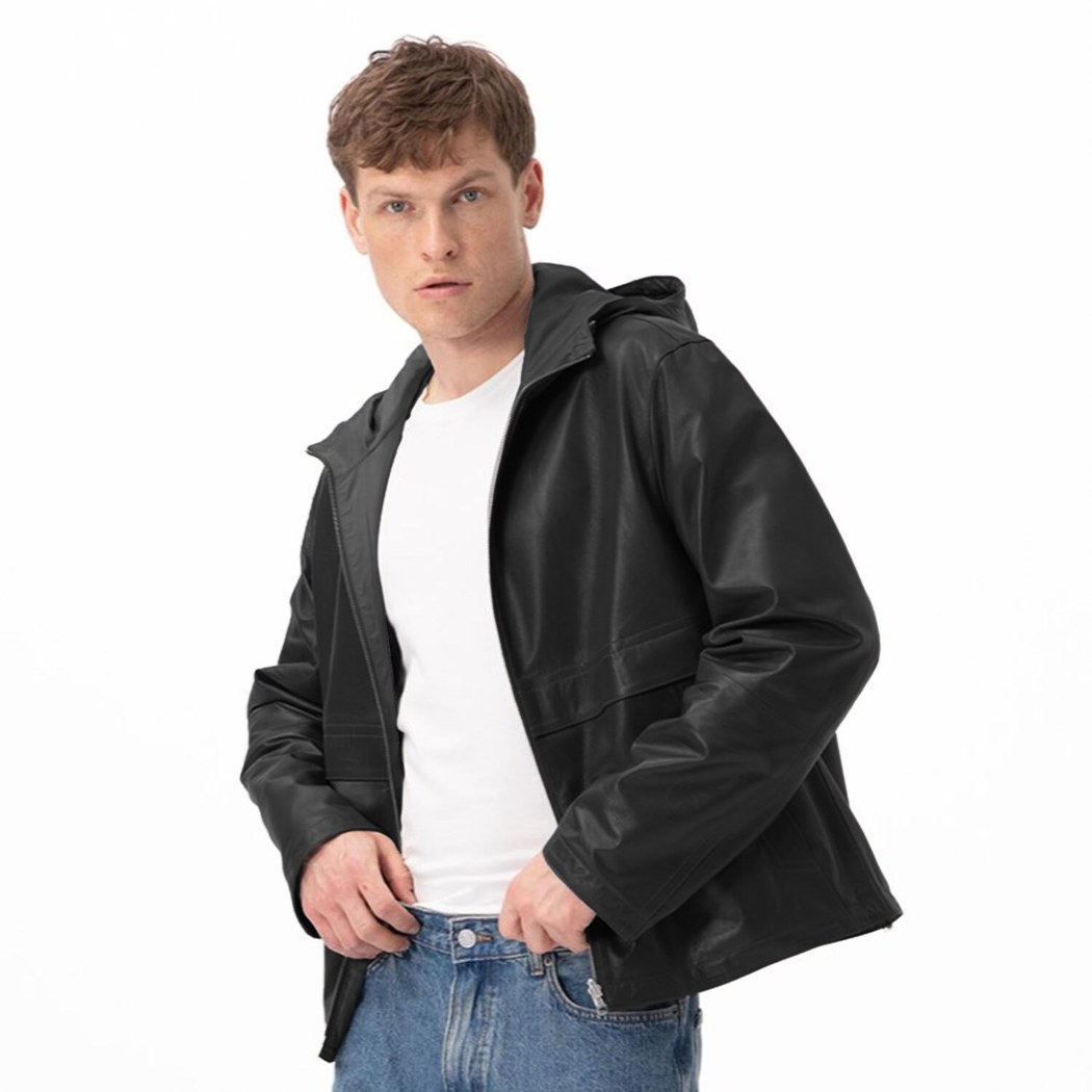 Alanzo Siyah Erkek Çift Taraflı Deri Bomber Ceket