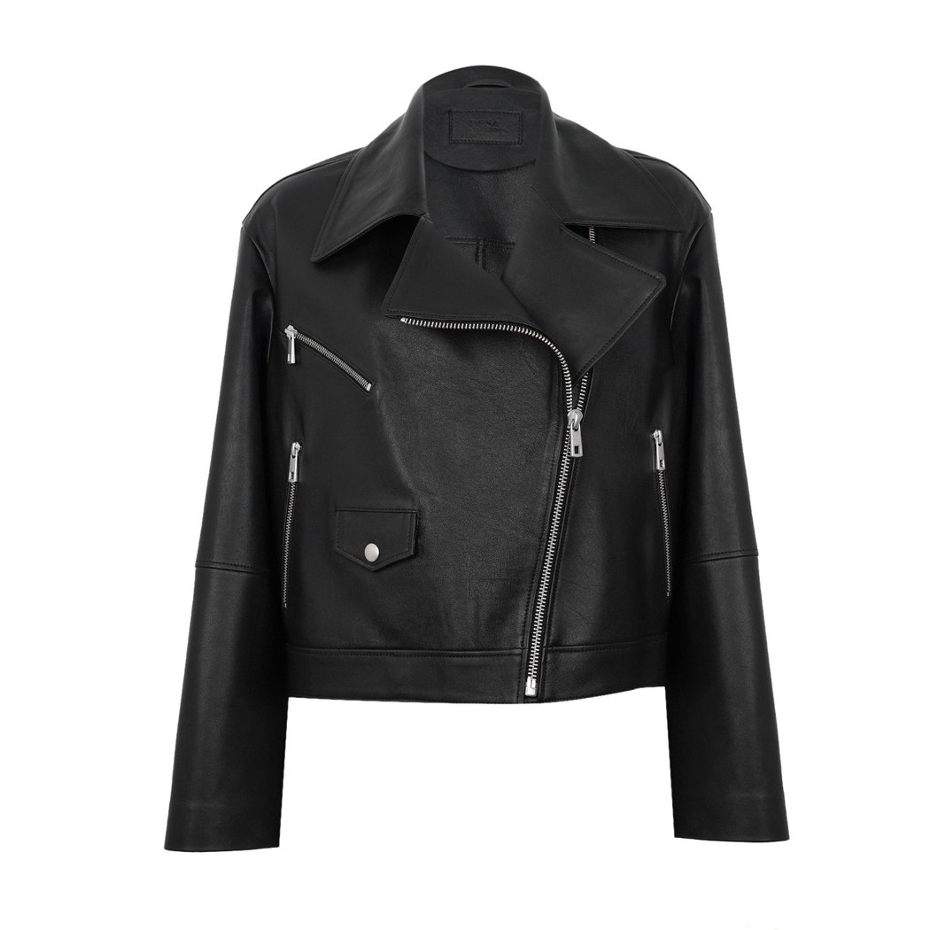 Albinia Siyah Kadın Deri Biker Ceket