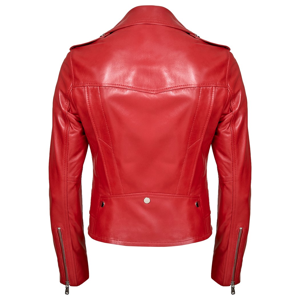 Aletta Kırmızı Kadın Biker Deri Ceket
