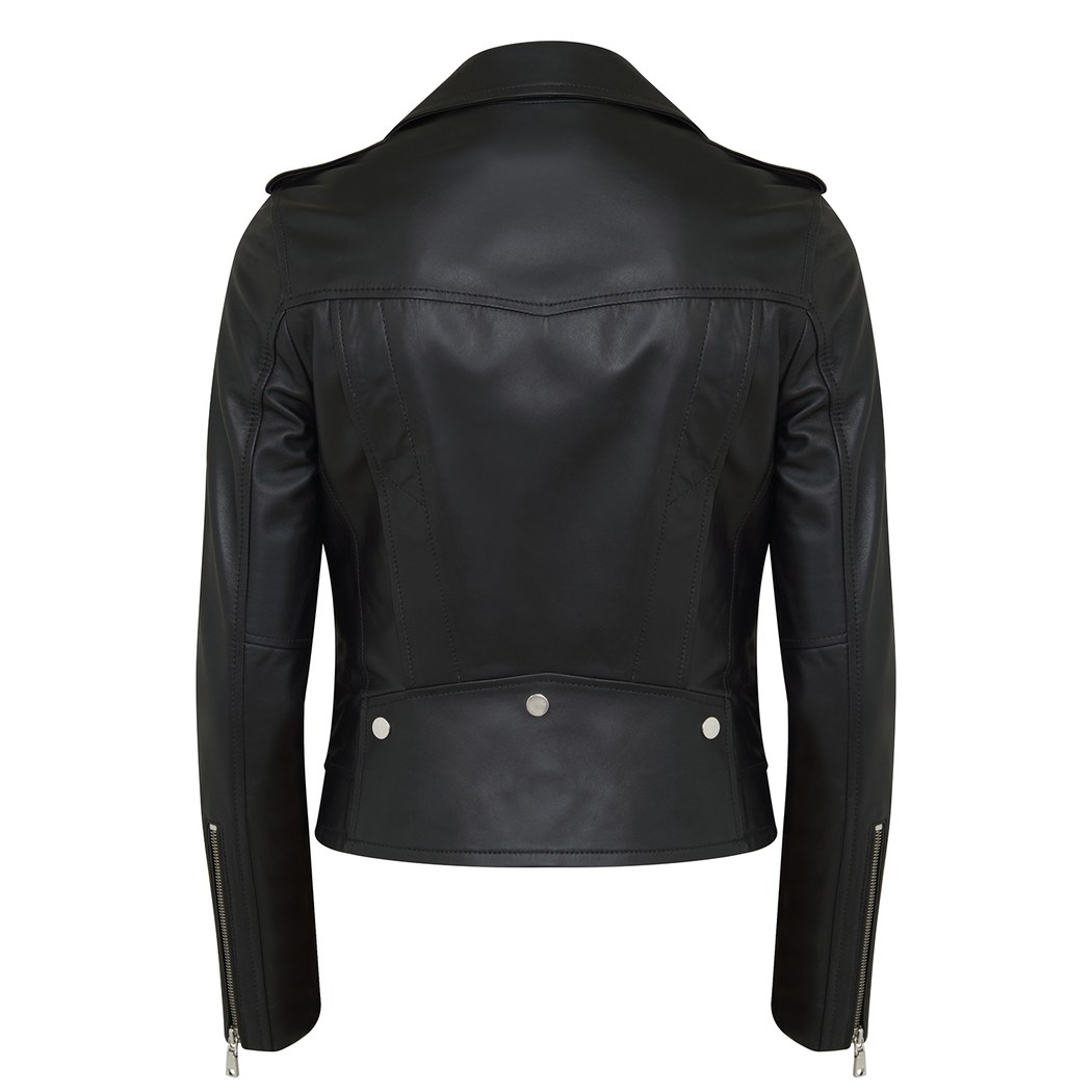 Aletta Siyah Kadın Biker Deri Ceket