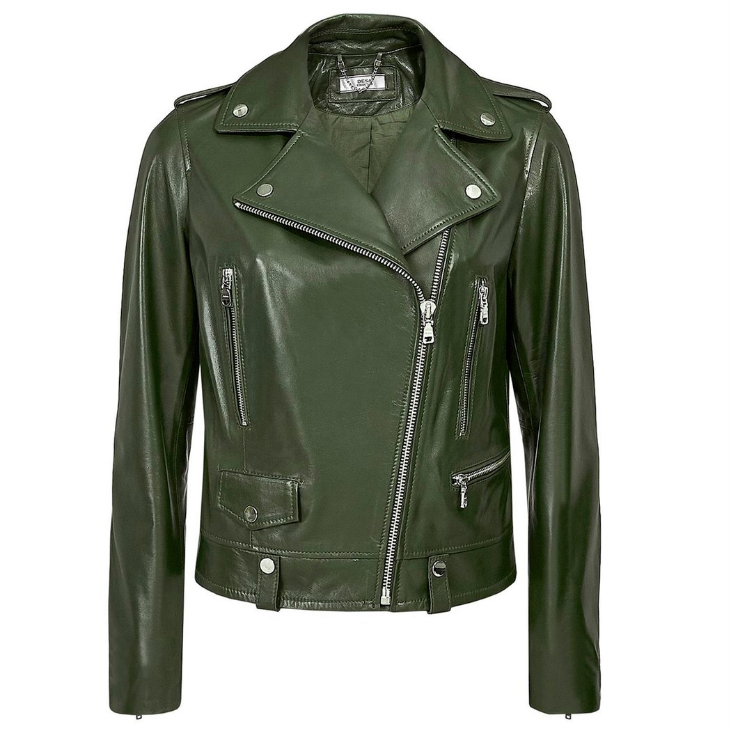 Aletta Yeşil Kadın Biker Deri Ceket