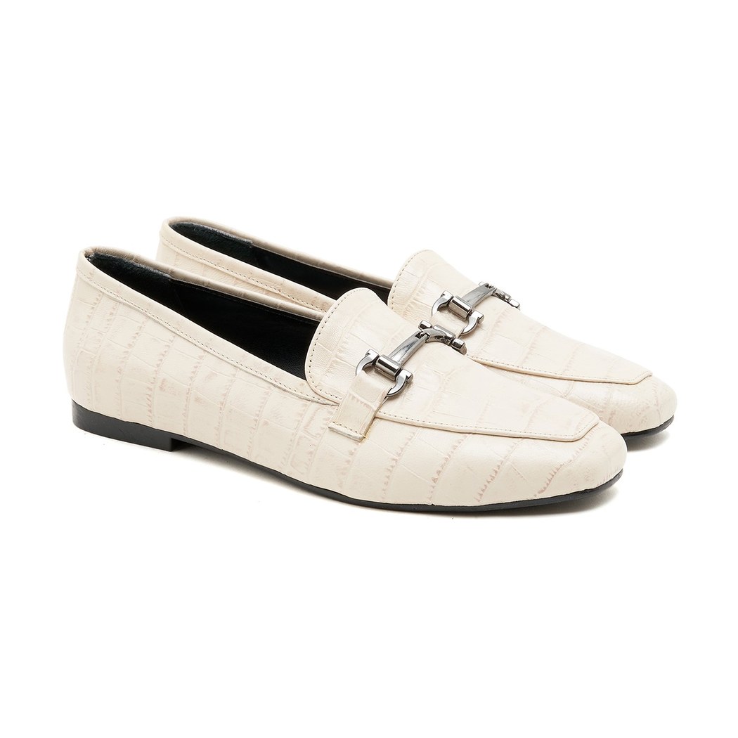 Aliana Beyaz Kadın Kroko Baskılı Deri Loafer