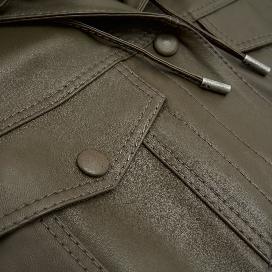 Alicia Haki Kadın Deri Kapüşonlu Ceket