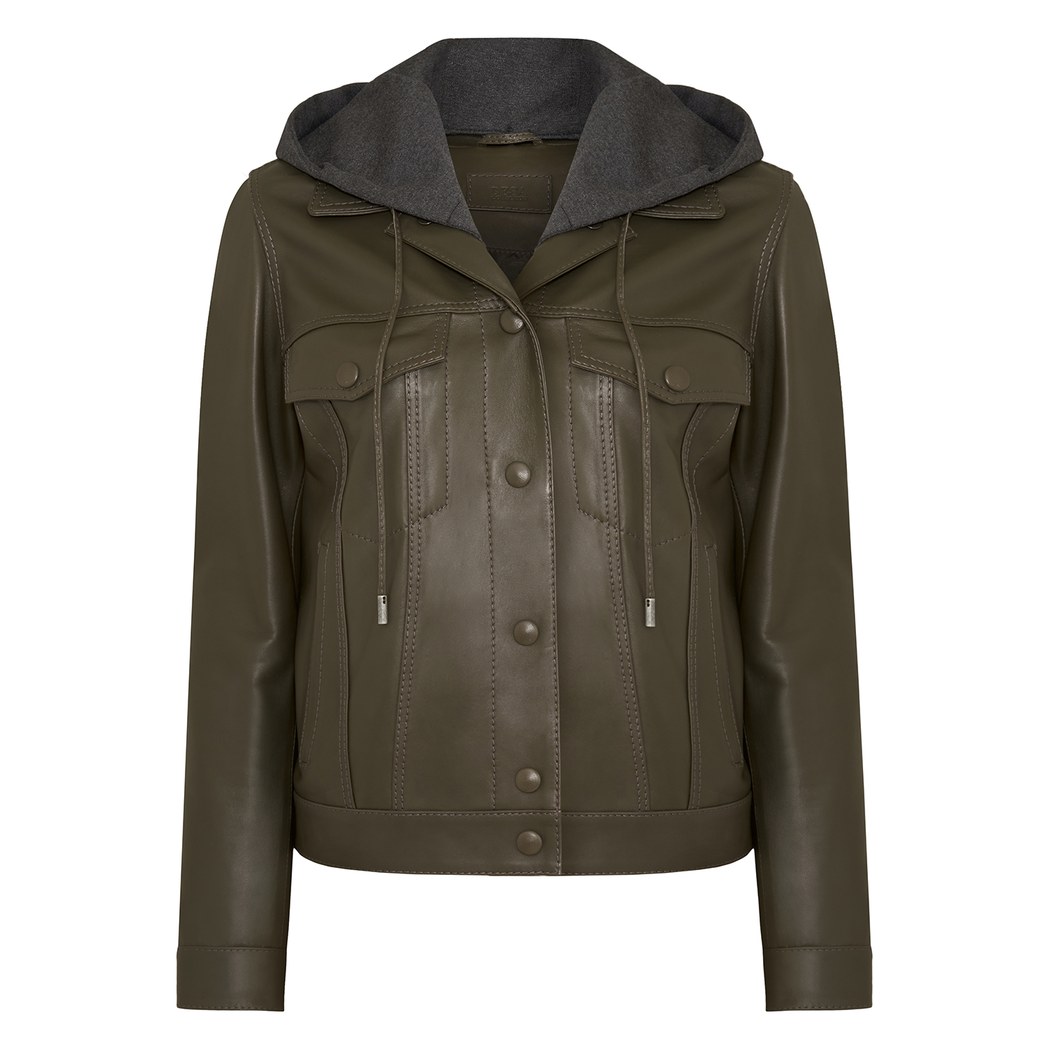 Alicia Haki Kadın Deri Kapüşonlu Ceket