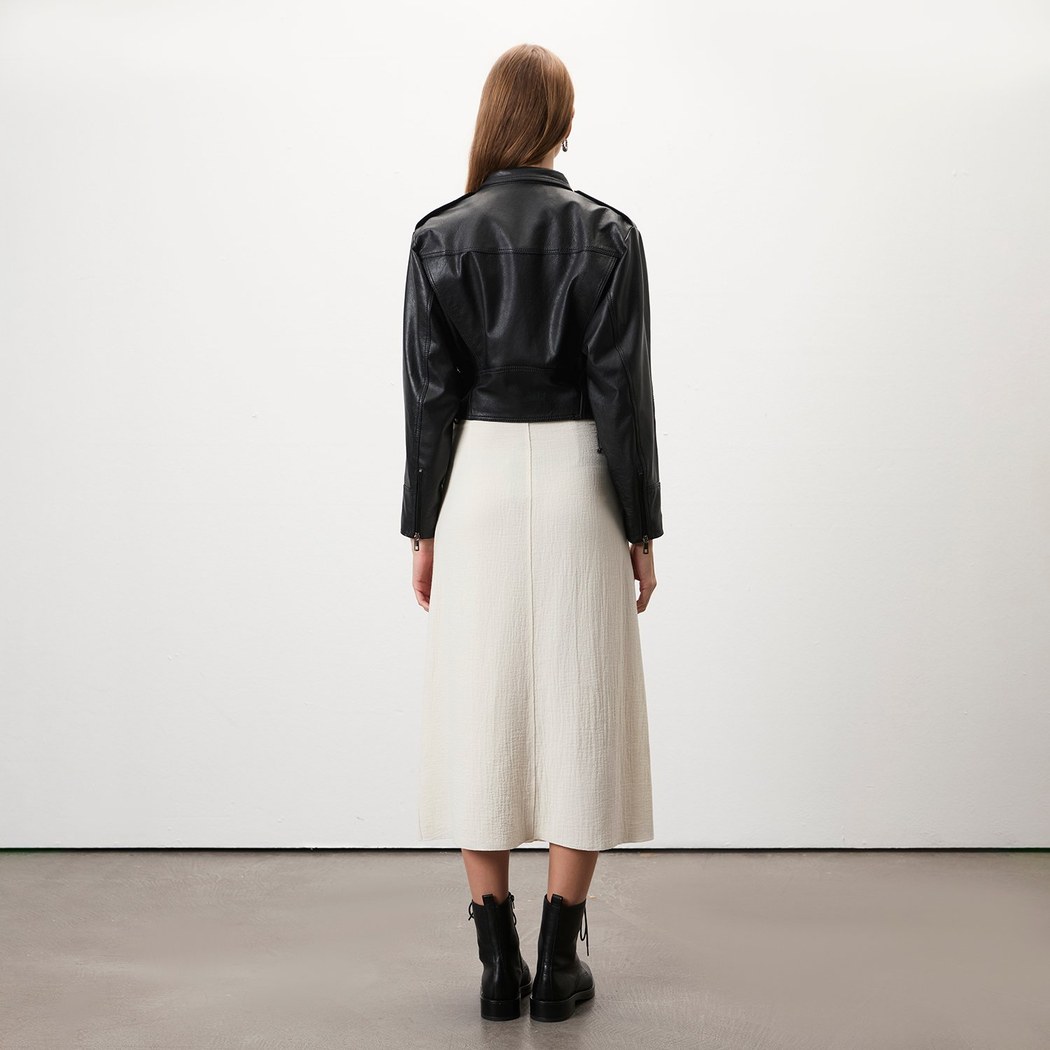 Allayna Siyah Kadın Deri Biker Ceket