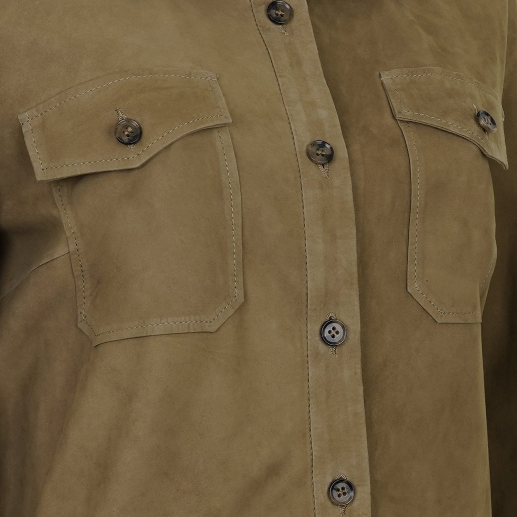 Allecra Yeşil Kadın Süet Deri Gömlek