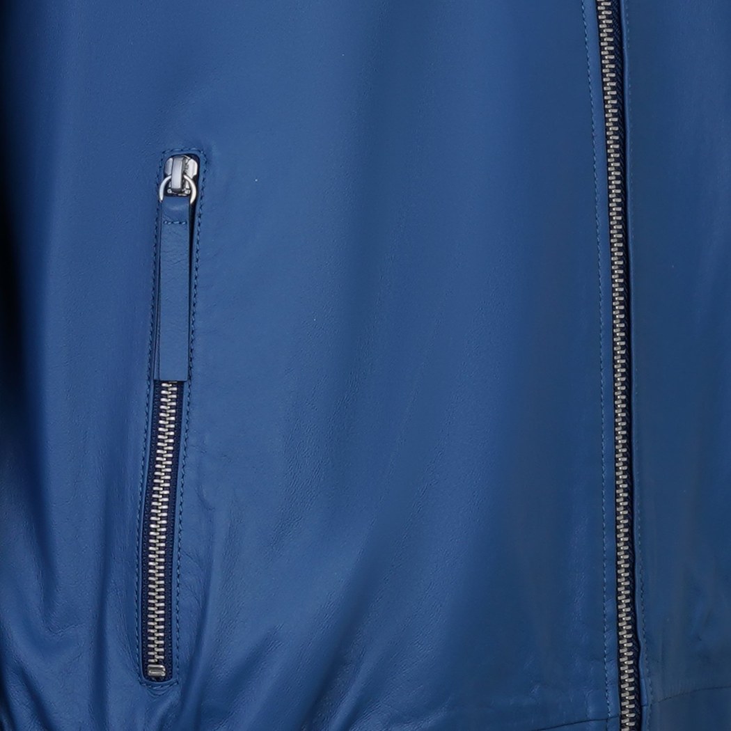 Also Mavi Erkek Kapüşonlu Deri Mont