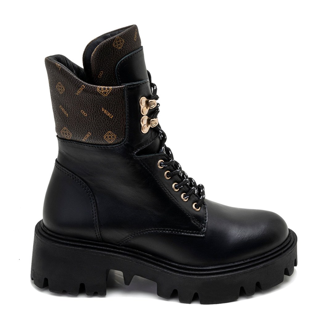 Alvar Siyah Kadın Monogram Deri Bot