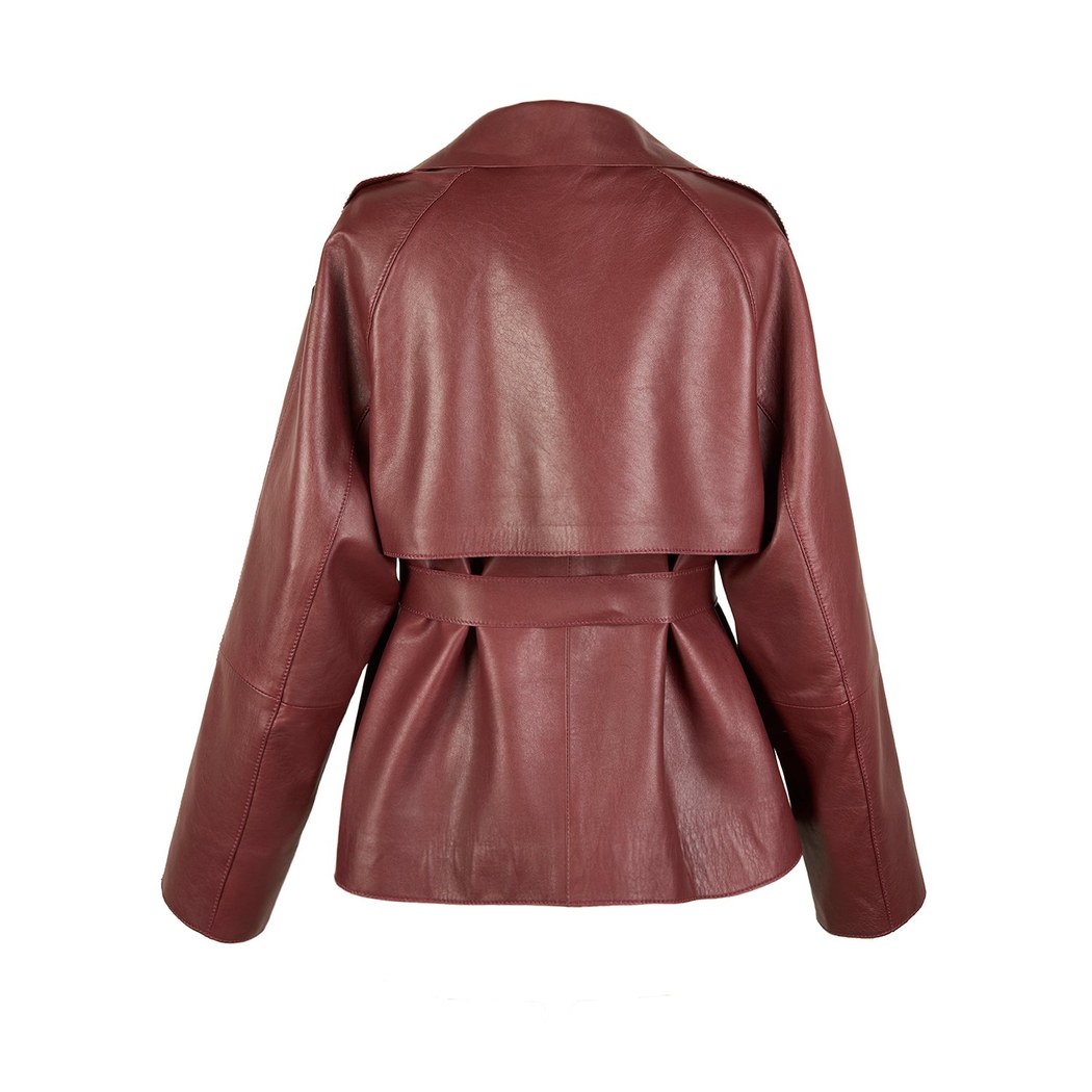 Amadika Bordo Kadın Deri Trençkot